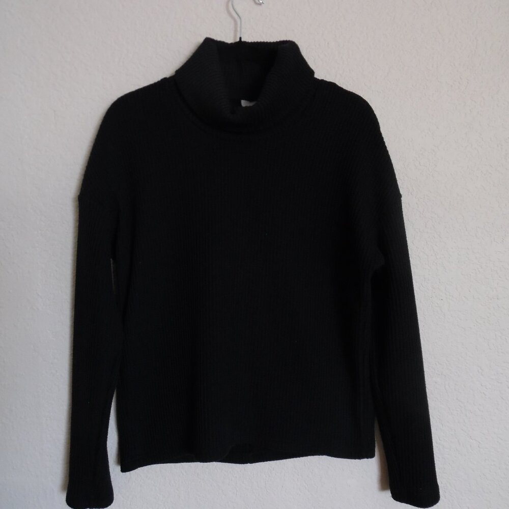 Columbia Black Waffle Knit Cowl Neck Pullover